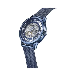 Montre Festina homme automatique acier  bleu cadran squelette bracelet acier bleu maille milanaise
