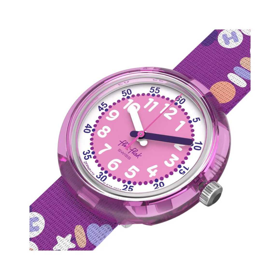 Montre FLIK FLAK Classroom Creations enfant cadran violet bracelet pet recycle violet