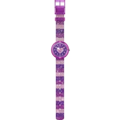 Montre Flik Flak Color my life Stripy Glitter enfant plastique biosourcé bracelet PET recyclé rose