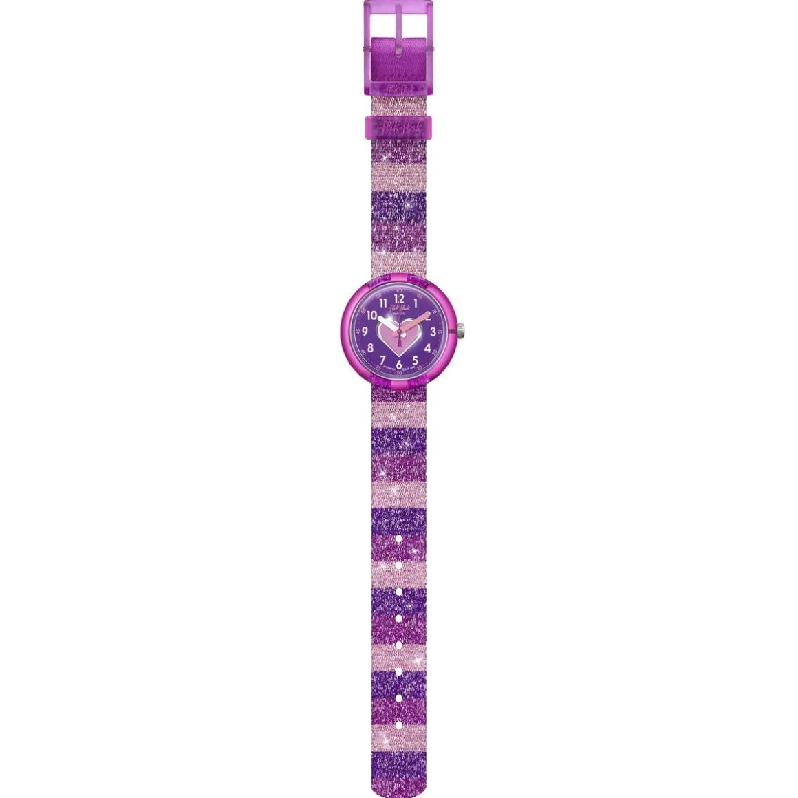 Montre Flik Flak Color my life Stripy Glitter enfant plastique biosourcé bracelet PET recyclé rose