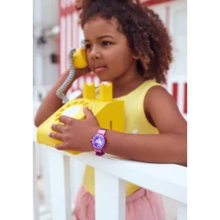 Montre Flik Flak Color my life Stripy Glitter enfant plastique biosourcé bracelet PET recyclé rose