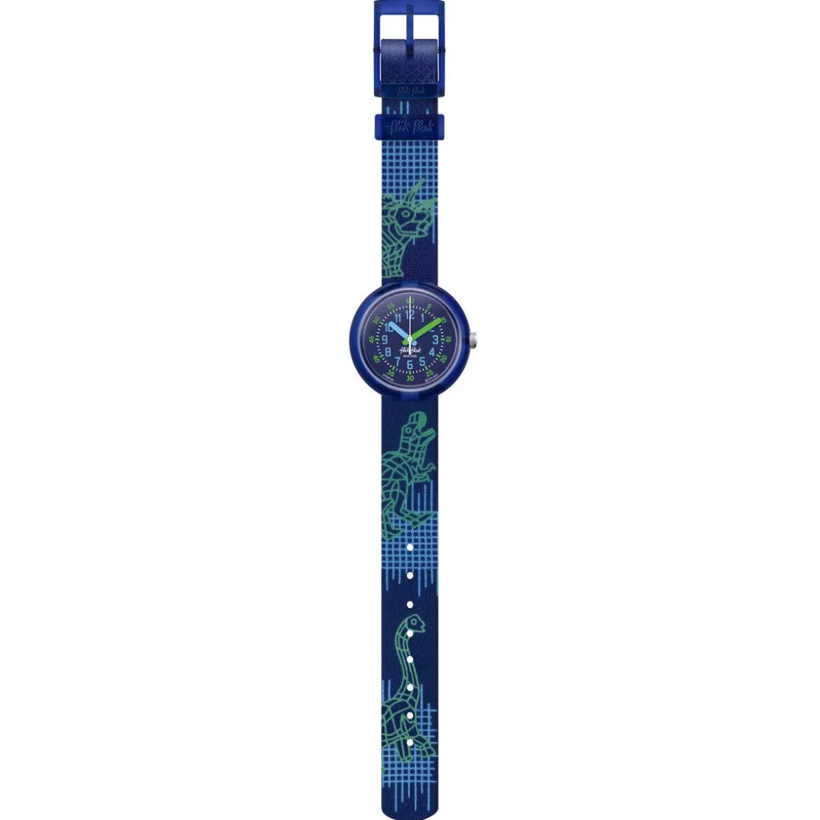 Montre Flik Flak Gameland Cyberozaurus enfant plastique biosourcé bracelet PET recyclé bleu