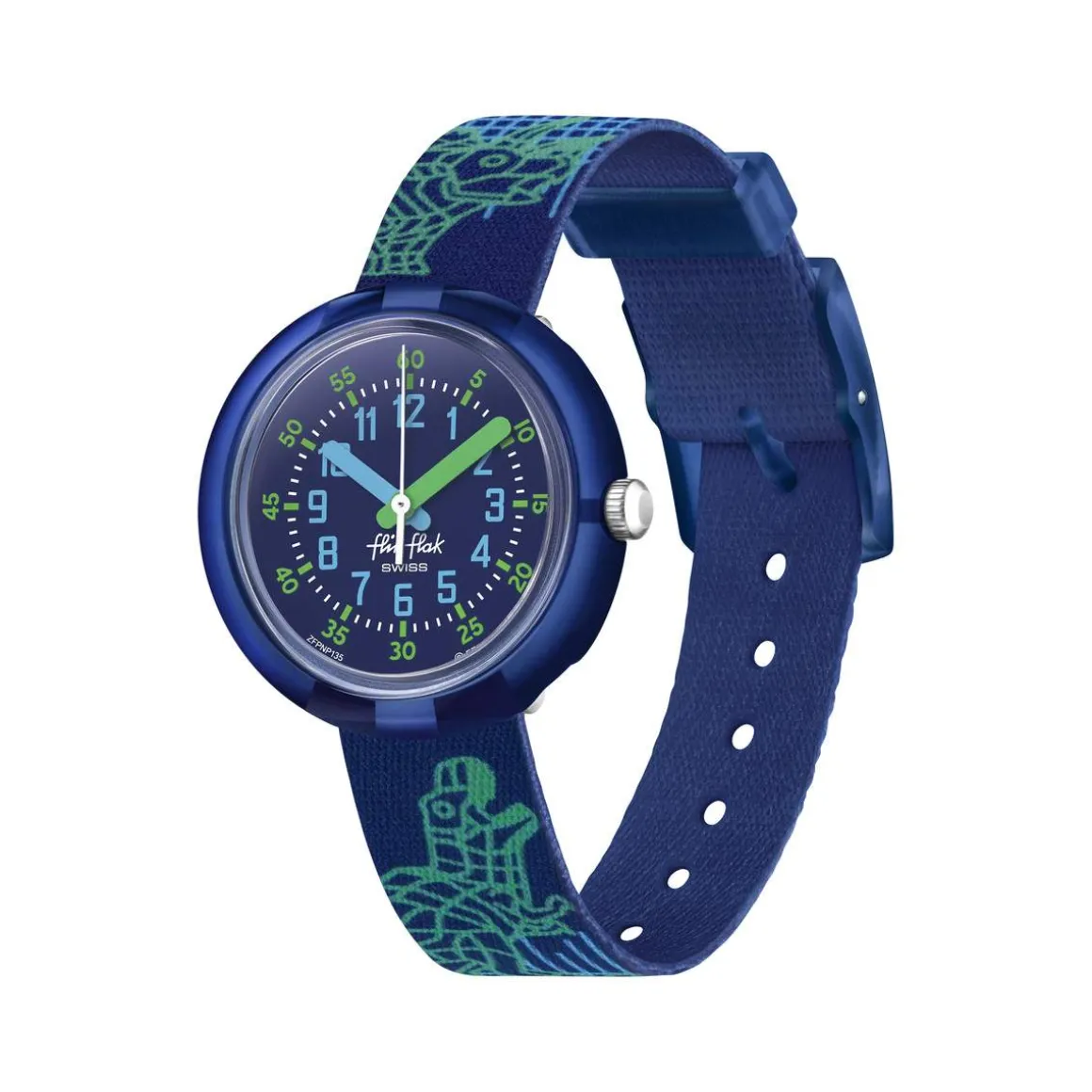 Montre Flik Flak Gameland Cyberozaurus enfant plastique biosourcé bracelet PET recyclé bleu