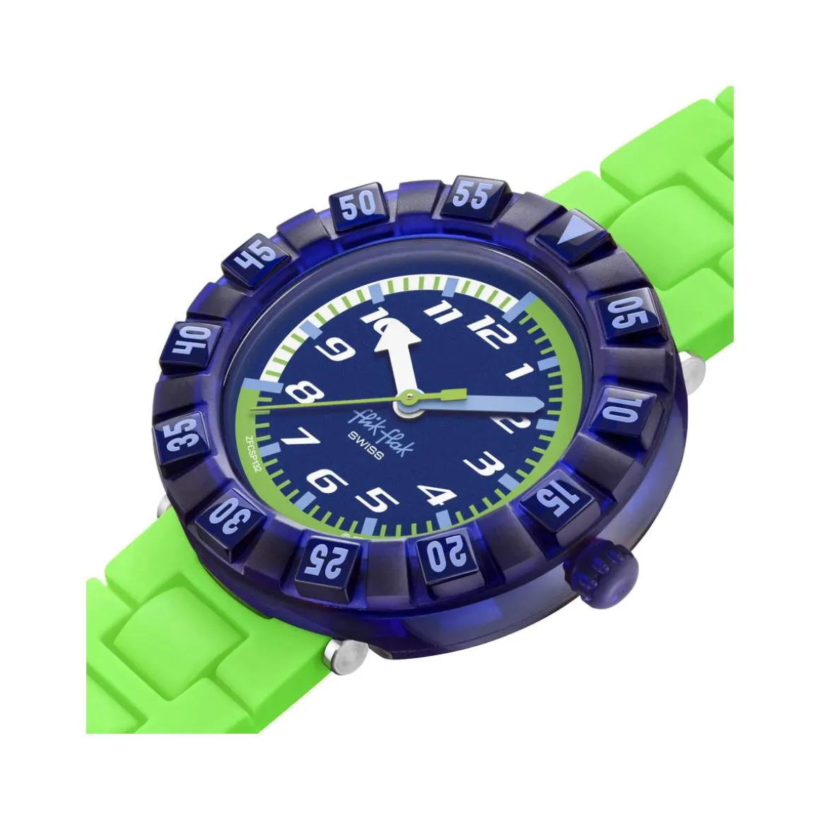 Montre FLIK FLAK NEONBRICK enfant cadran bleu bracelet silicone vert