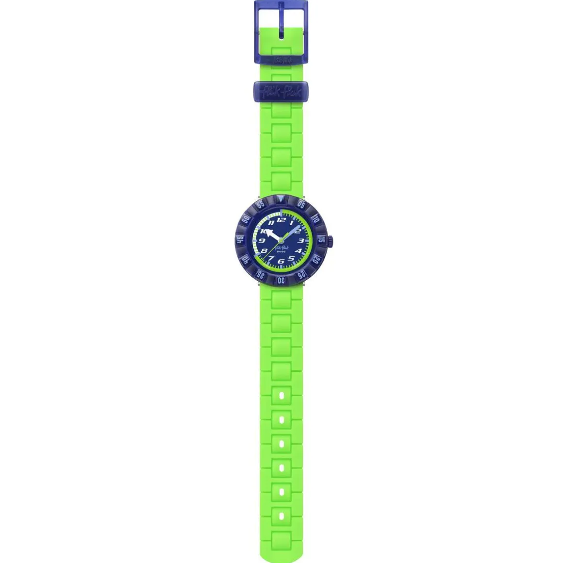 Montre FLIK FLAK NEONBRICK enfant cadran bleu bracelet silicone vert
