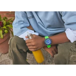 Montre FLIK FLAK NEONBRICK enfant cadran bleu bracelet silicone vert