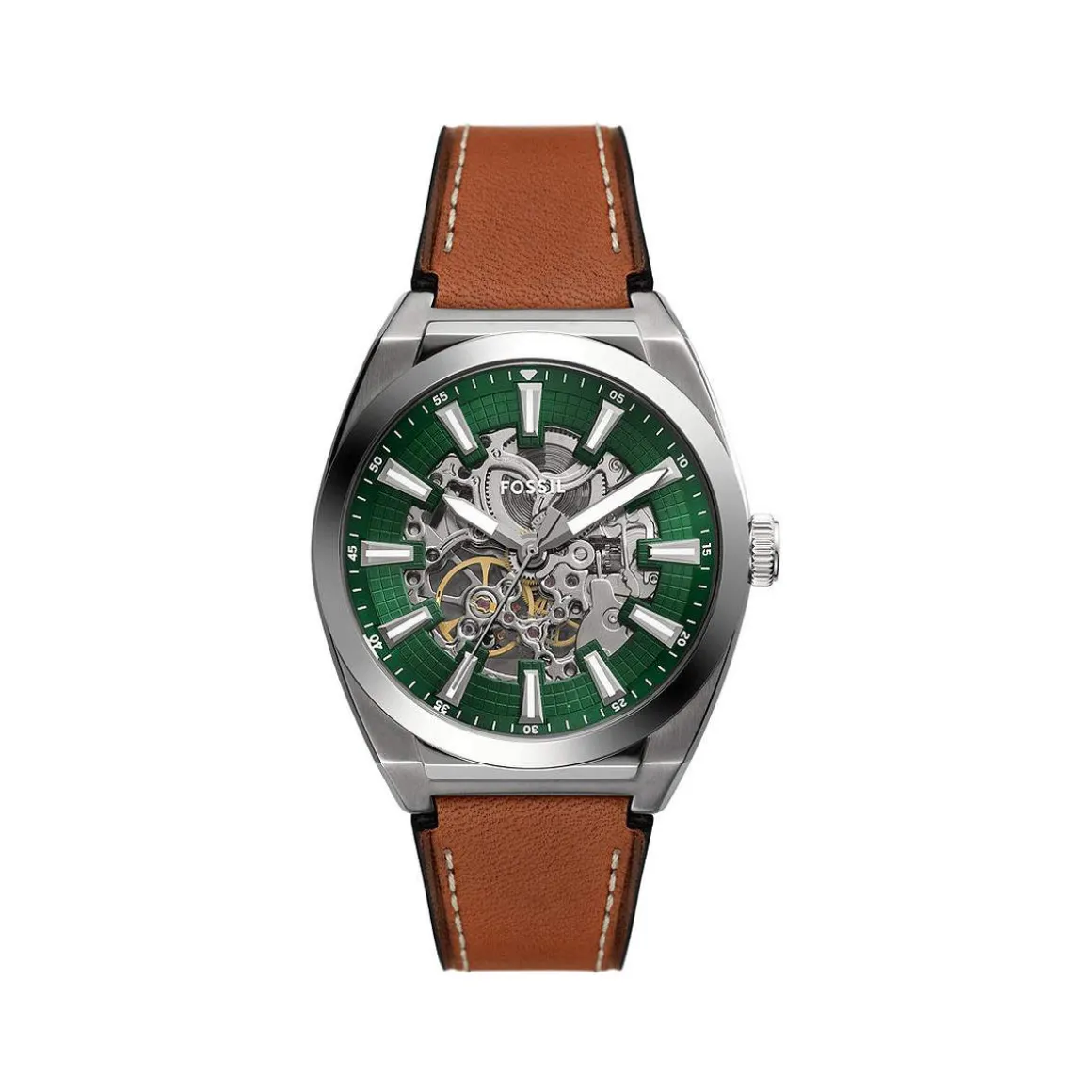 Montre fossil everett homme automatique, bracelet cuir marron