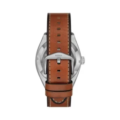 Montre fossil everett homme automatique, bracelet cuir marron