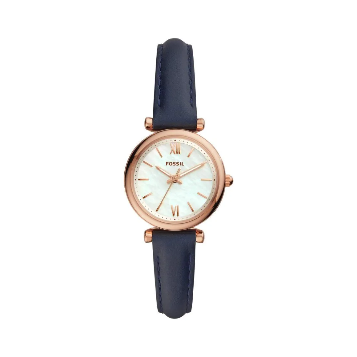 Montre Fossil femme acier doré rose cuir bleu