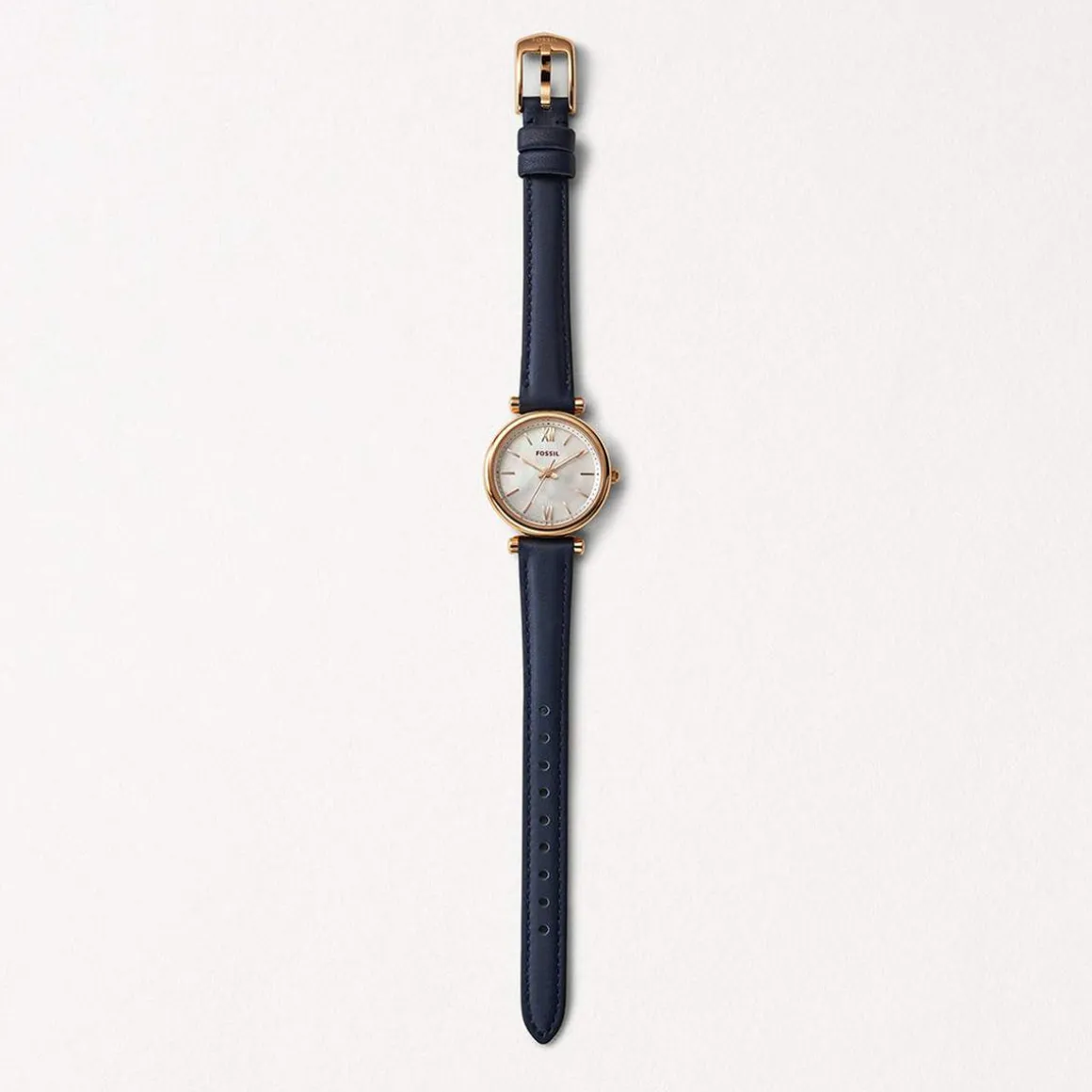 Montre Fossil femme acier doré rose cuir bleu