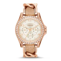 Montre Fossil femme acier doré rose bracelet cuir