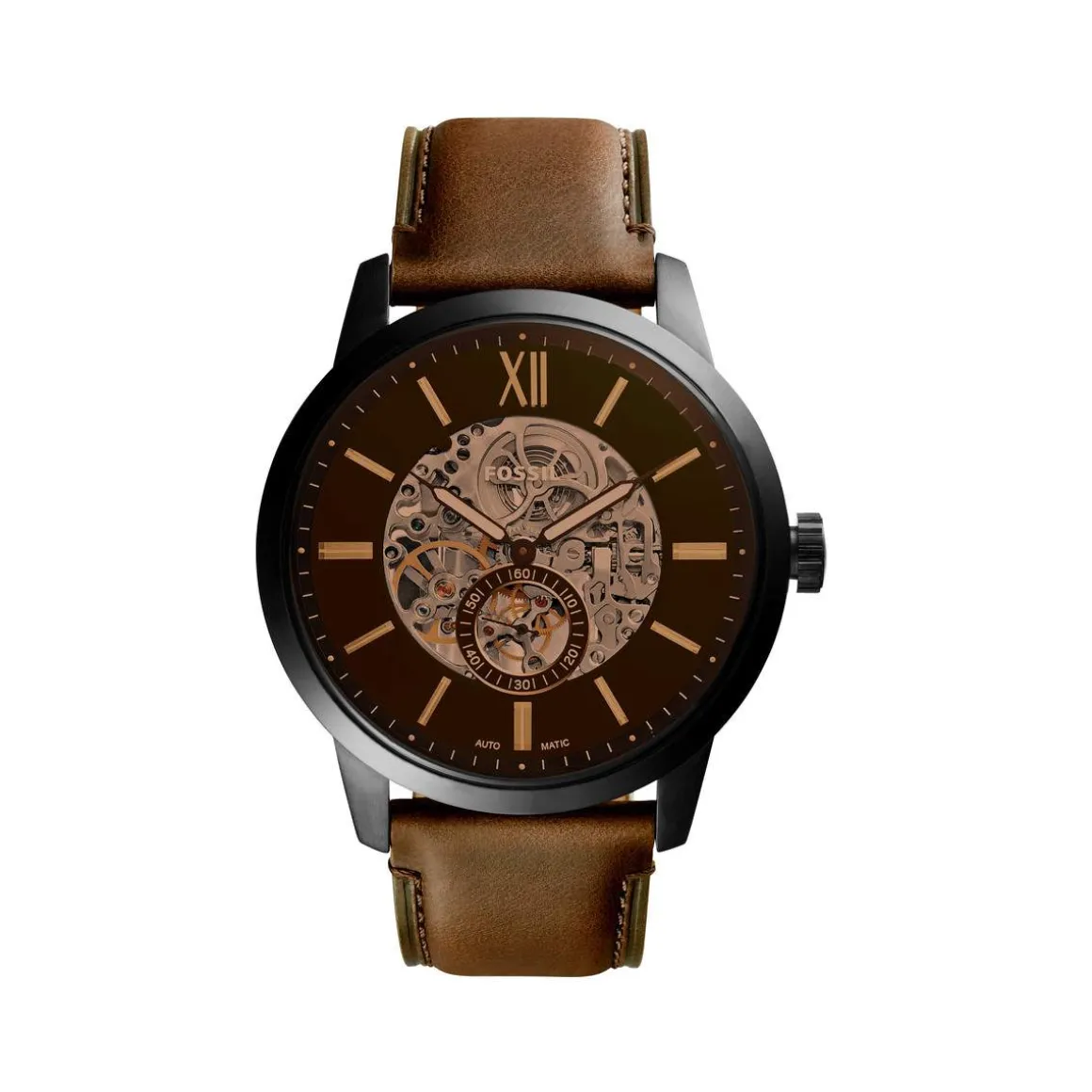 Montre Fossil homme automatique acier cuir marron
