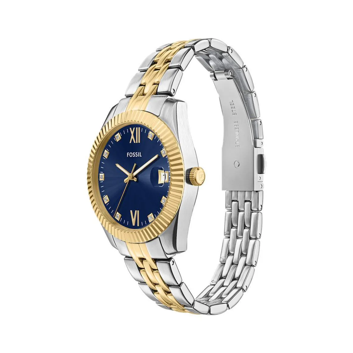 Montre FOSSIL scarlette femme bracelet acier inoxydable bicolore jaune