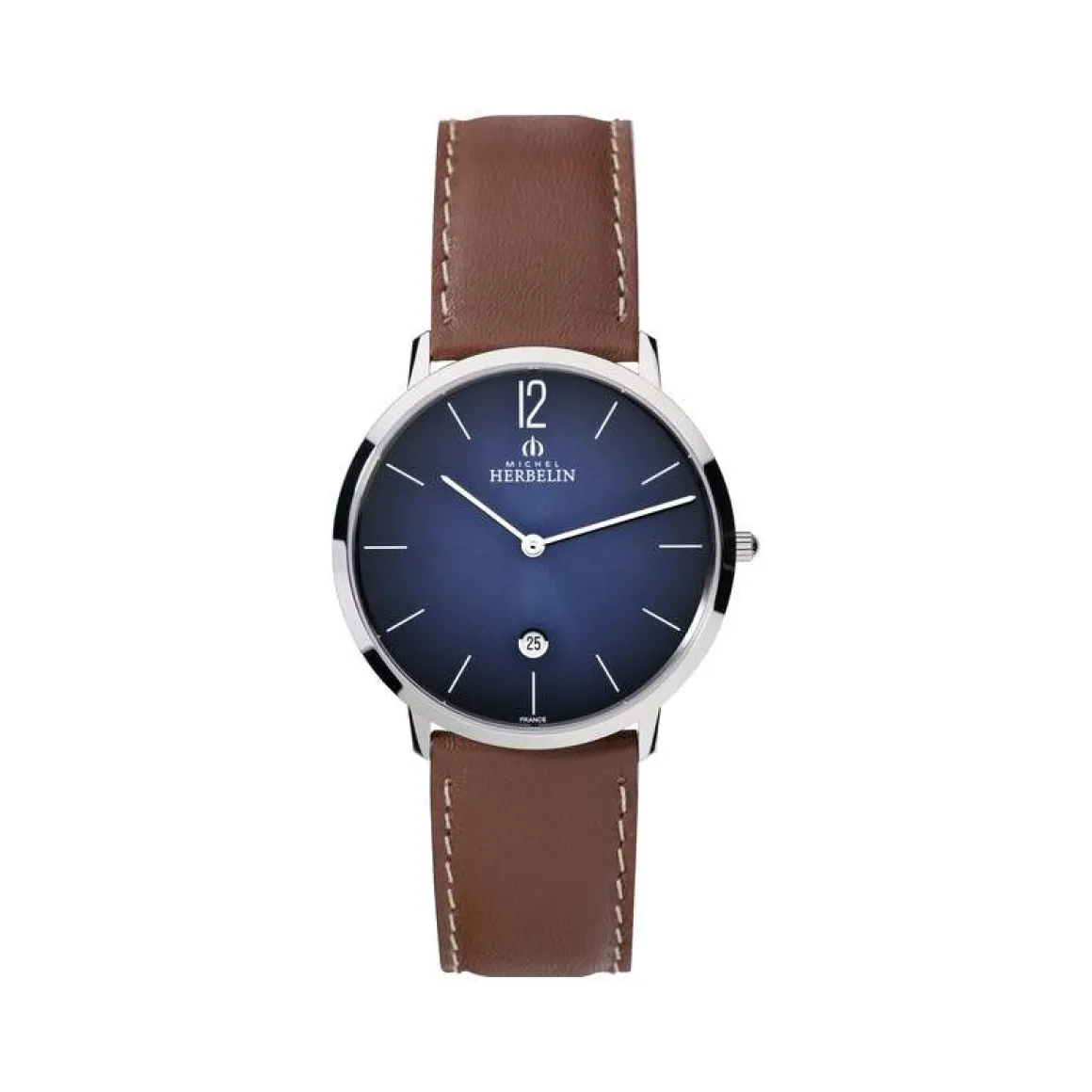Montre Herbelin homme acier bracelet cuir marron