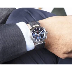 Montre HERBELIN Newport Chrono homme acier bracelet cuir noir