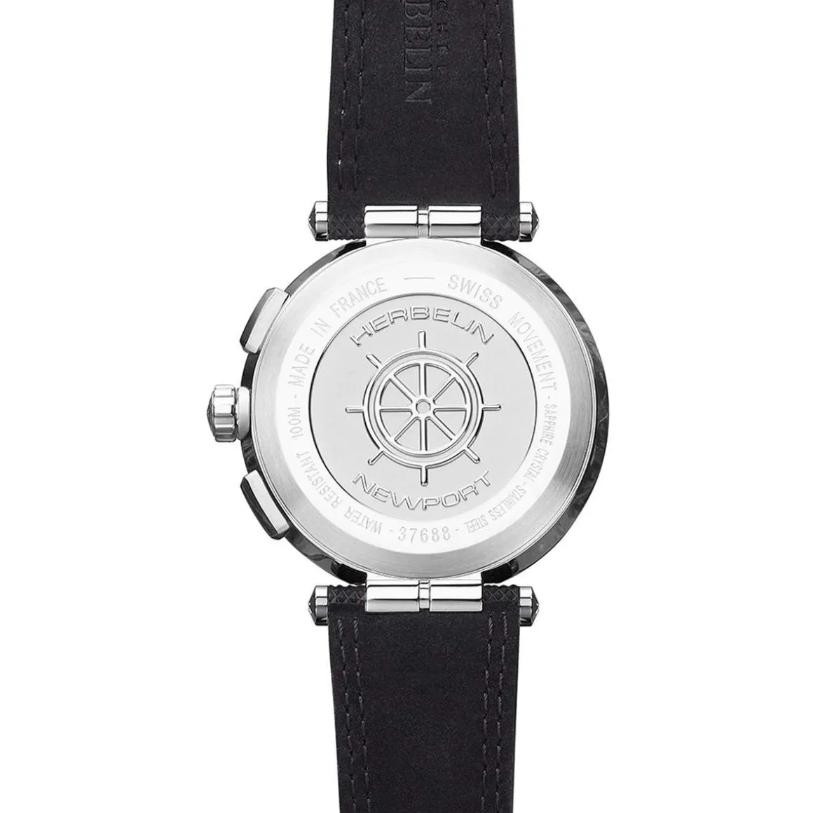 Montre HERBELIN Newport Chrono homme acier bracelet cuir noir