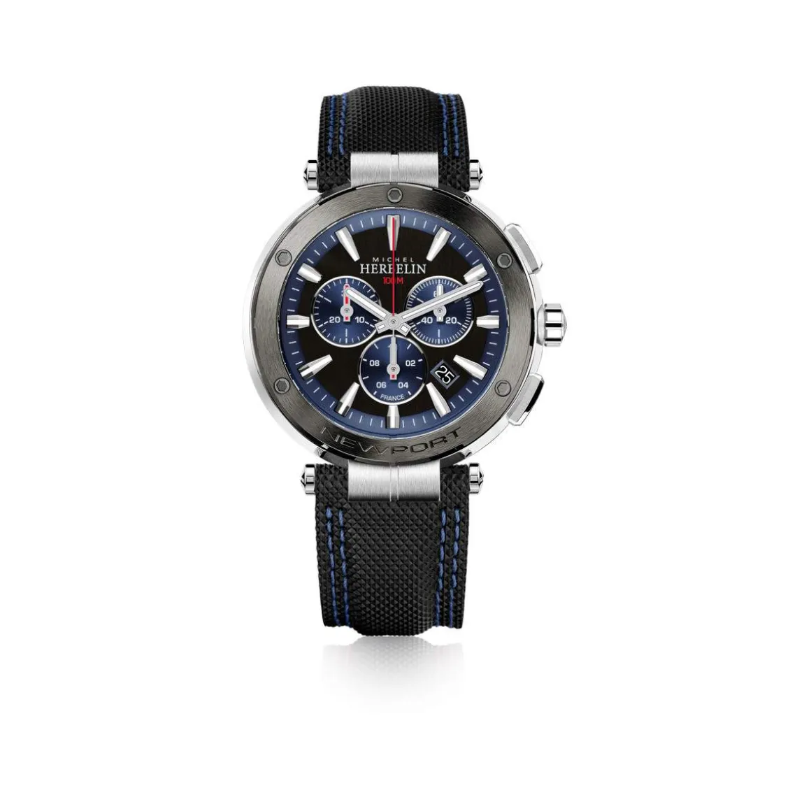 Montre HERBELIN Newport Chrono homme acier bracelet cuir noir
