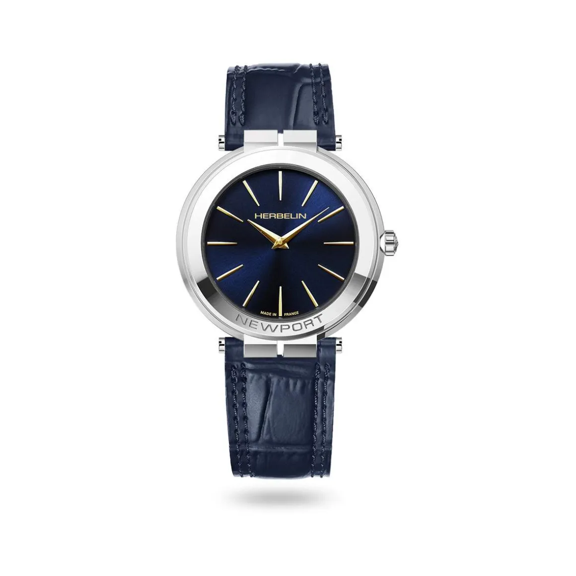 Montre Herbelin Newport homme acier bicolore bracelet cuir bleu