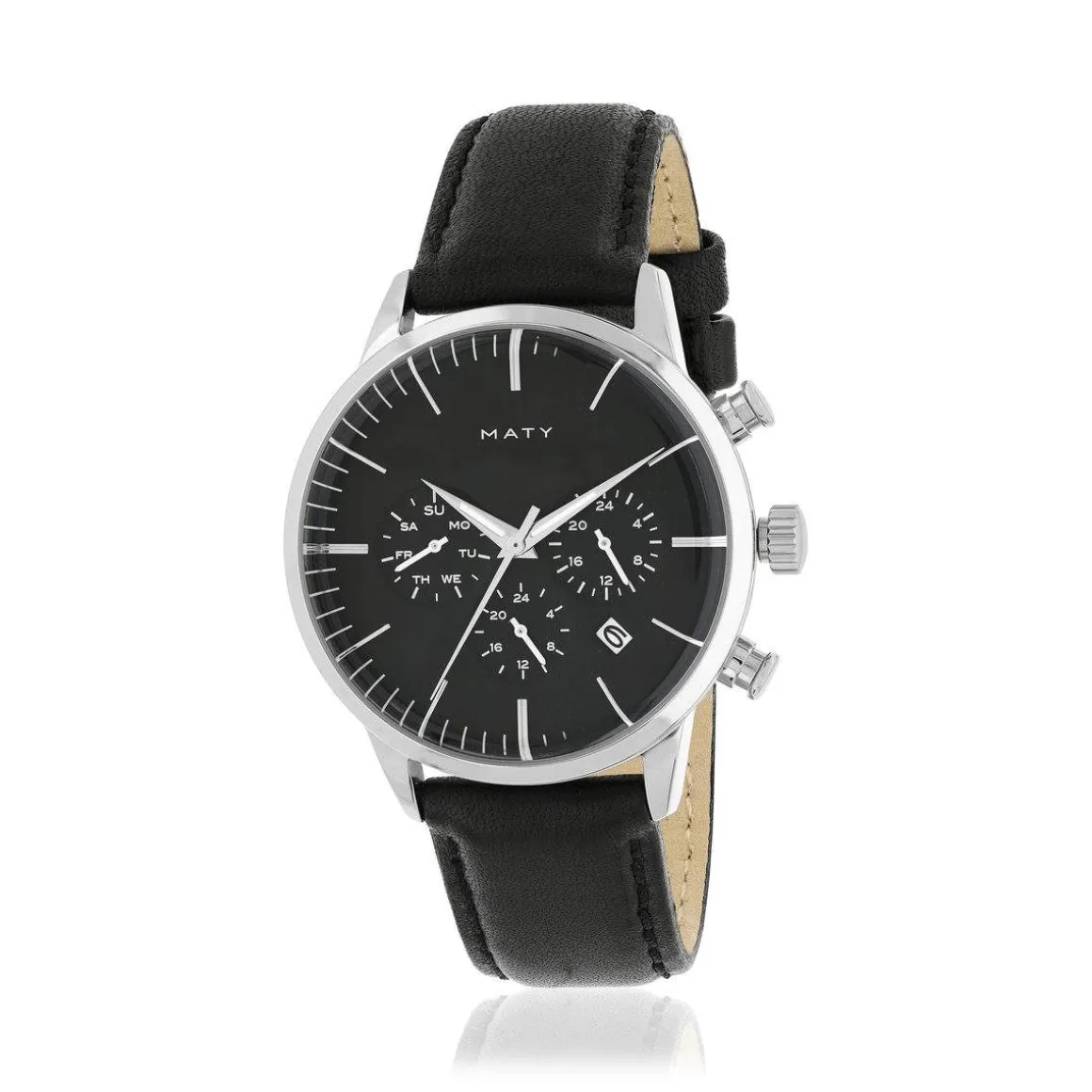 Montre homme acier bracelet cuir noir