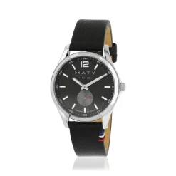 Montre homme acier bracelet cuir noir
