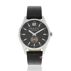 Montre homme acier bracelet cuir noir