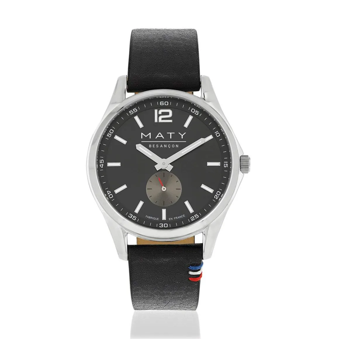 Montre homme acier bracelet cuir noir