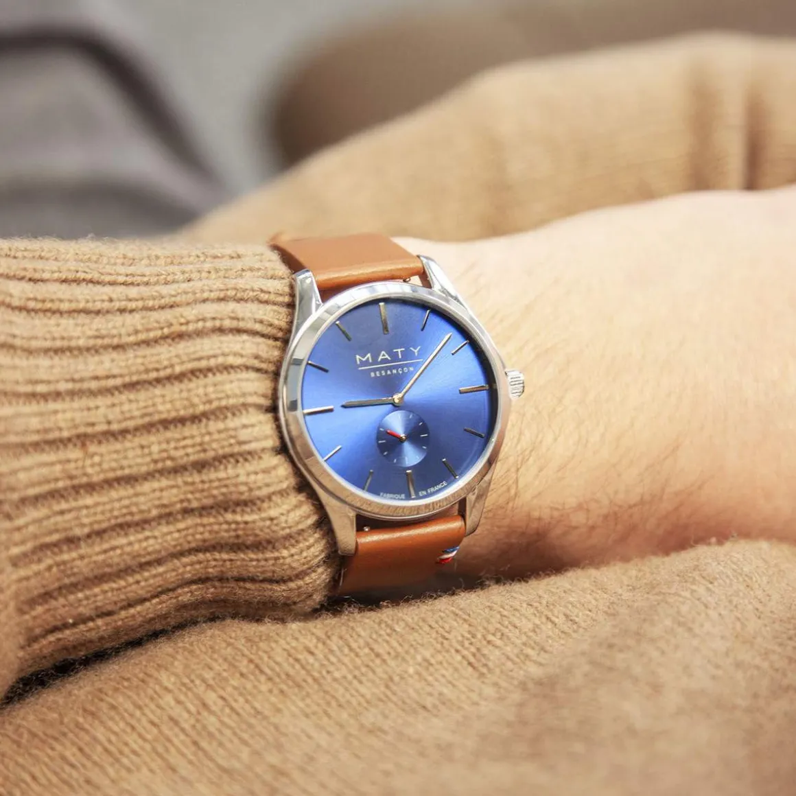 Montre homme acier bracelet cuir marron