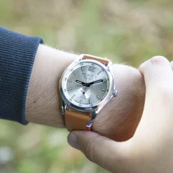 Montre homme acier bracelet cuir marron