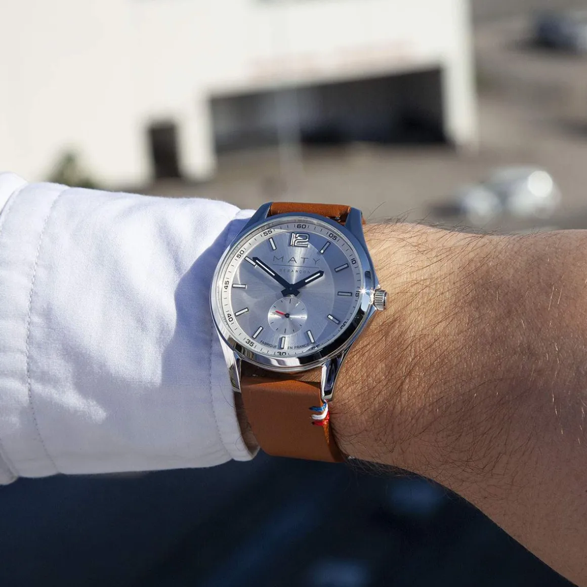 Montre homme acier bracelet cuir marron