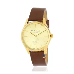 Montre homme acier doré bracelet cuir marron