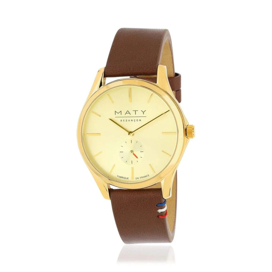Montre homme acier doré bracelet cuir marron