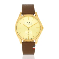 Montre homme acier doré bracelet cuir marron