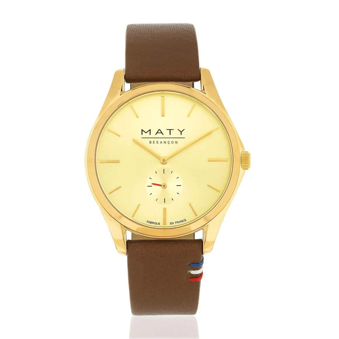 Montre homme acier doré bracelet cuir marron