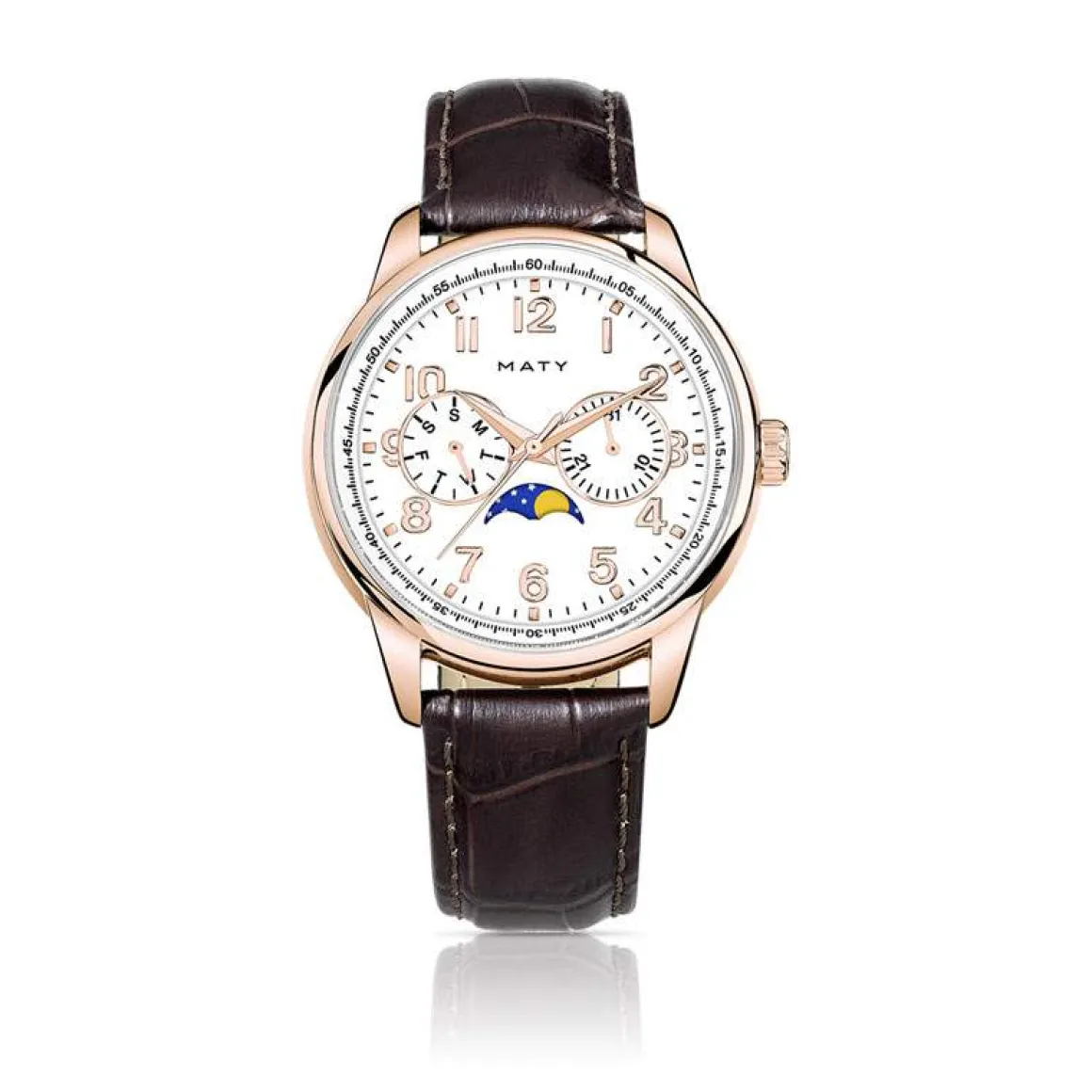 Montre homme acier doré rose bracelet cuir marron