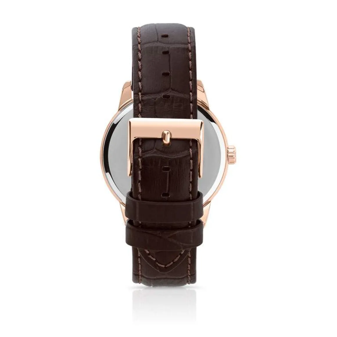 Montre homme acier doré rose bracelet cuir marron