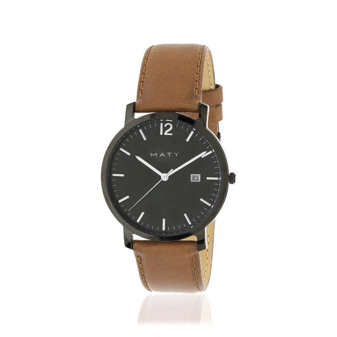 Montre homme acier noir bracelet cuir marron