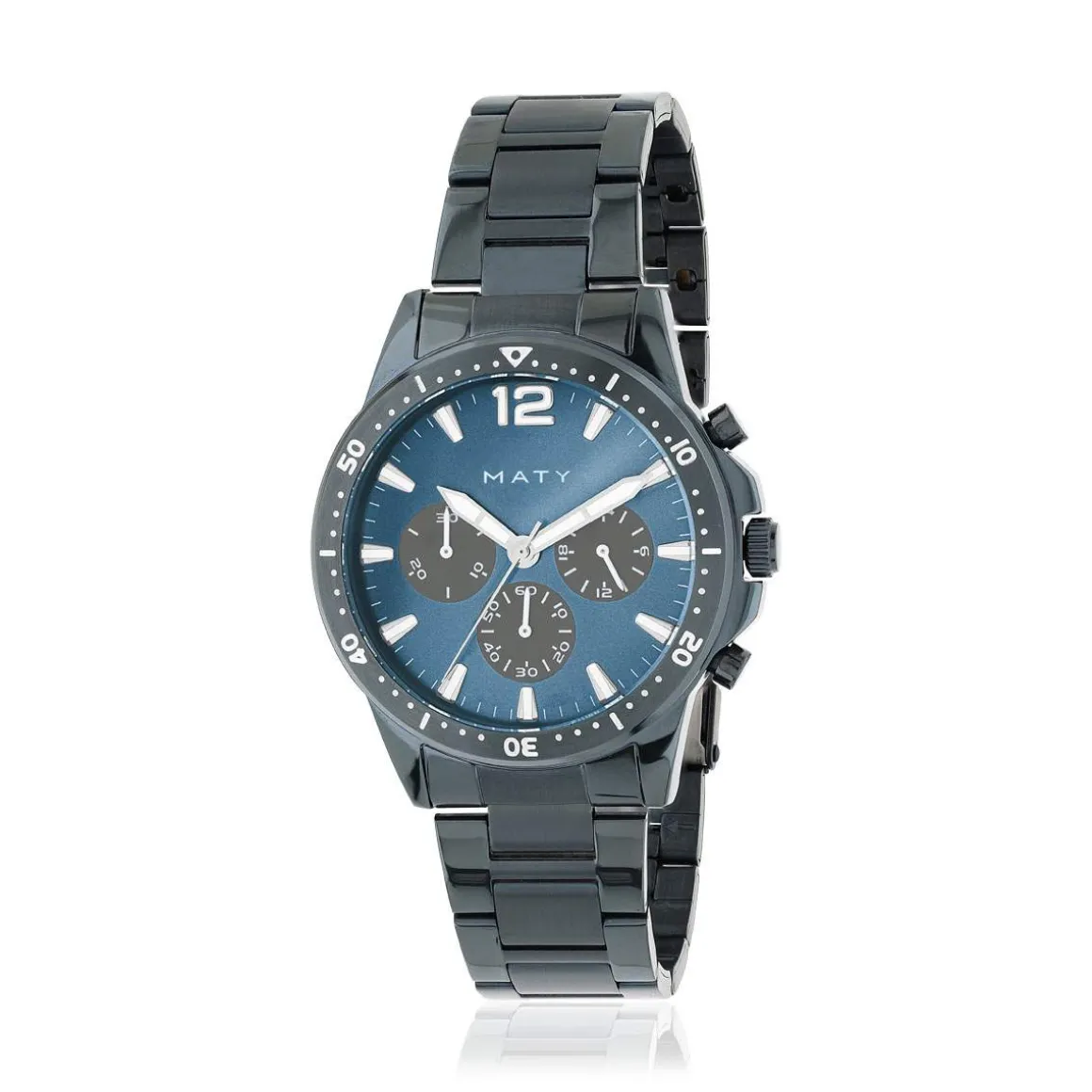 Montre homme chronographe bracelet acier bleu