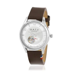 Montre homme coeur ouvert automatique acier bracelet cuir marron
