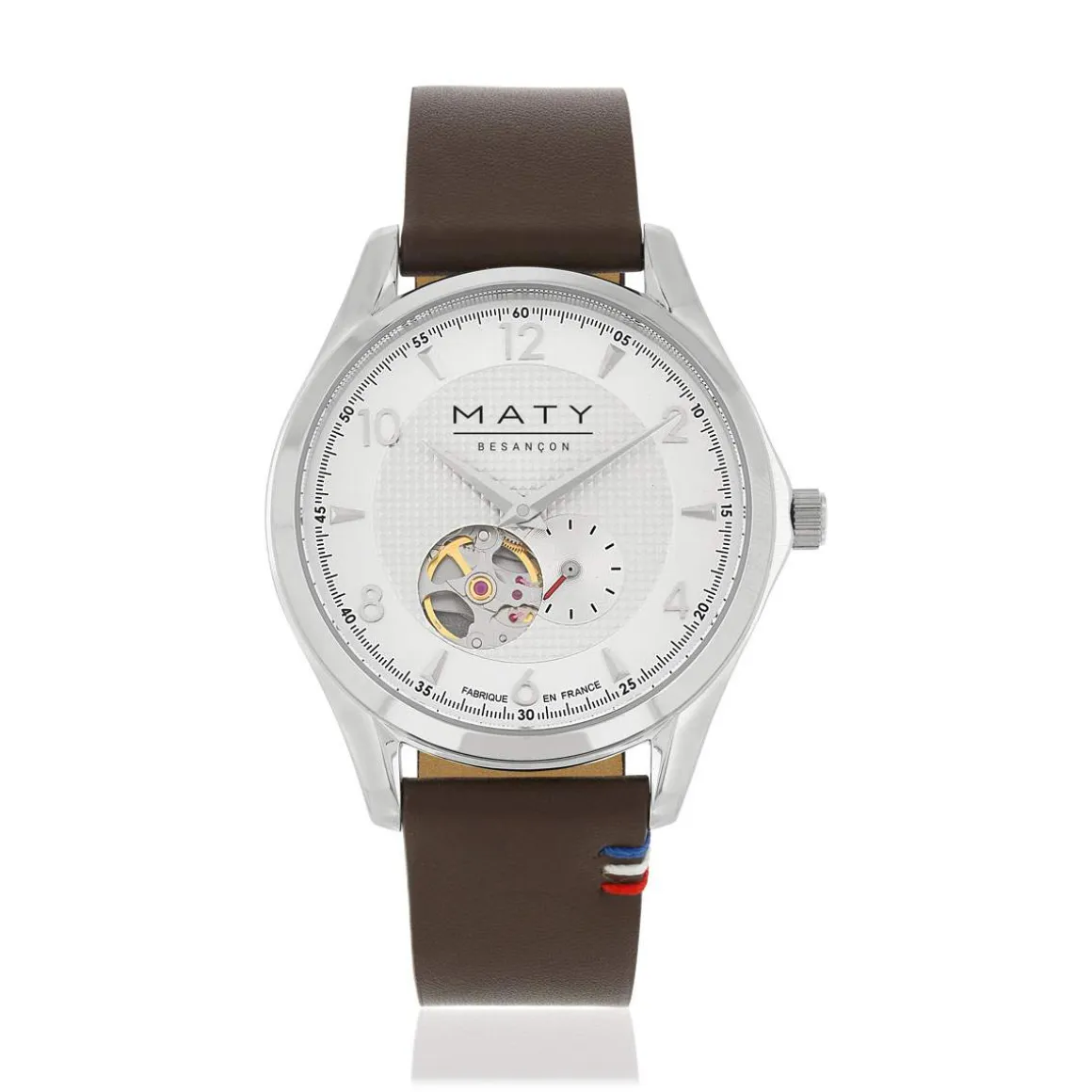 Montre homme coeur ouvert automatique acier bracelet cuir marron