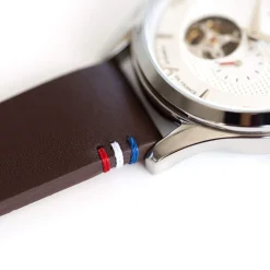 Montre homme coeur ouvert automatique acier bracelet cuir marron