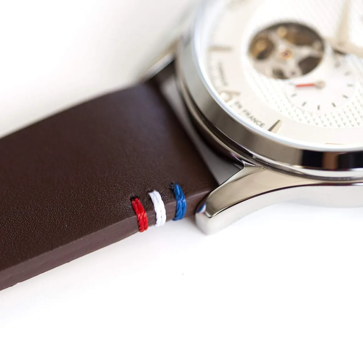 Montre homme coeur ouvert automatique acier bracelet cuir marron