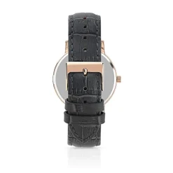 Montre homme dorée rose bracelet cuir gris foncé
