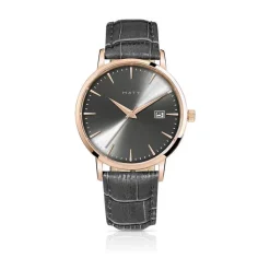 Montre homme dorée rose bracelet cuir gris foncé