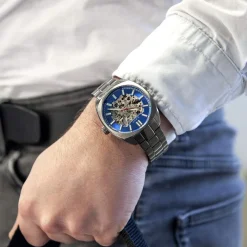Montre homme squelette automatique acier bracelet acier