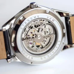 Montre homme squelette automatique acier bracelet cuir noir