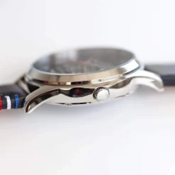 Montre homme squelette automatique acier bracelet cuir noir