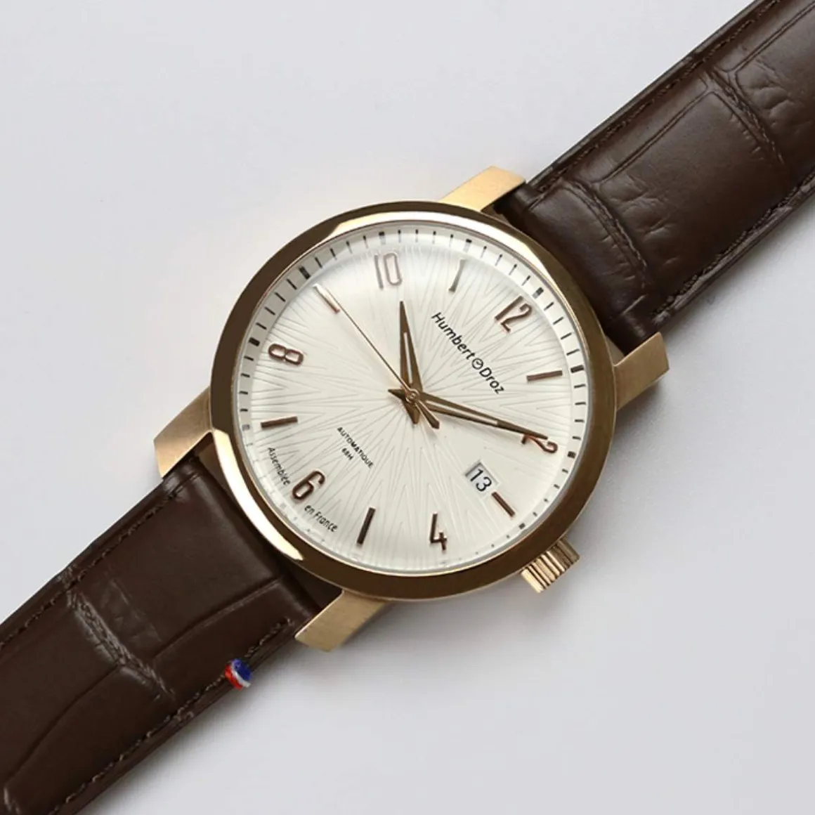 Montre HUMBERT-DROZ hd8 homme automatique, bracelet cuir marron clair