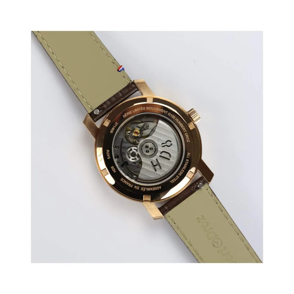 Montre HUMBERT-DROZ hd8 homme automatique, bracelet cuir marron clair
