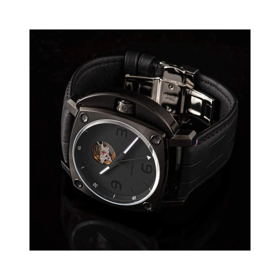 Montre HUMBERT-DROZ hd1 homme automatique, bracelet cuir noir