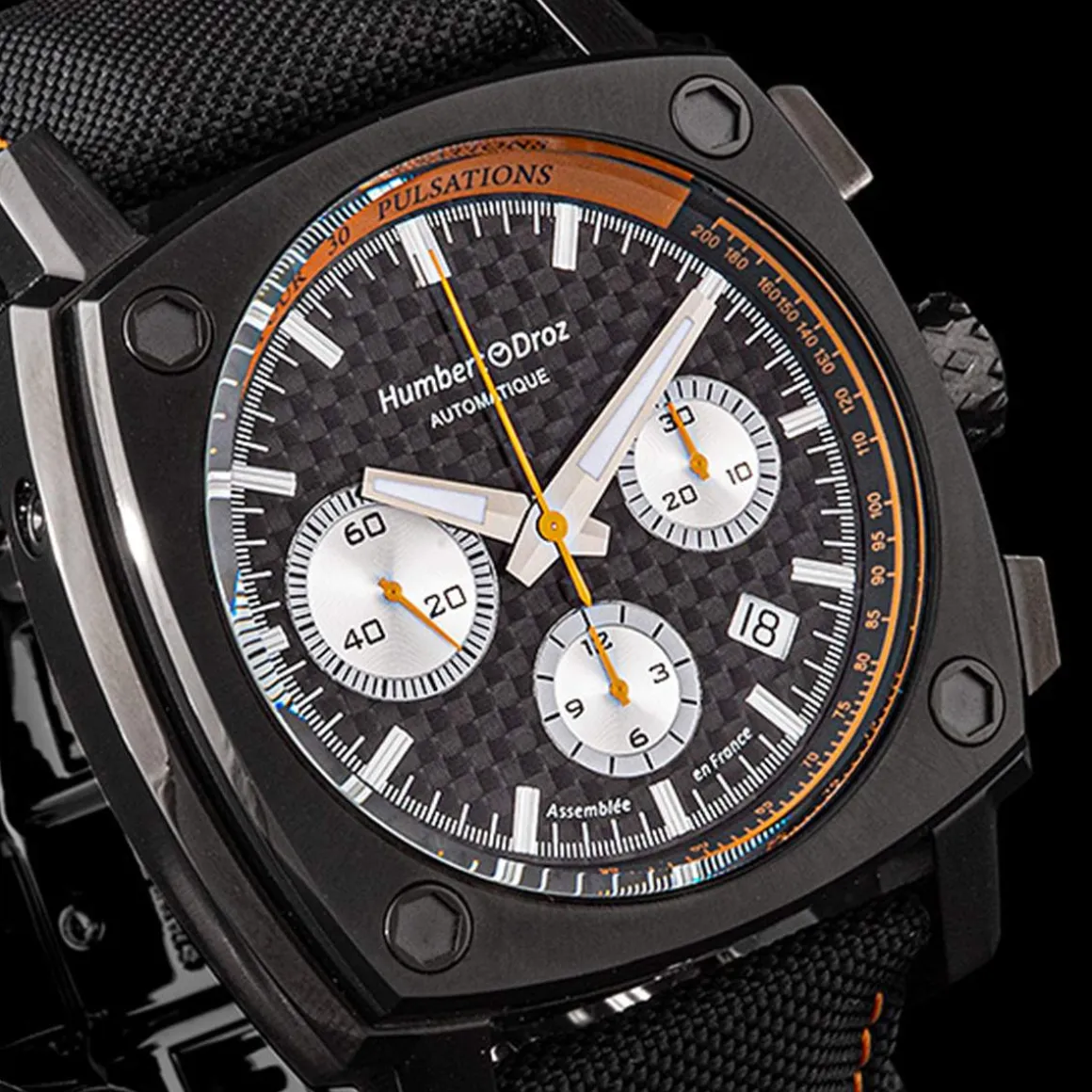 Montre HUMBERT-DROZ hd7 homme chronographe, bracelet cuir noir